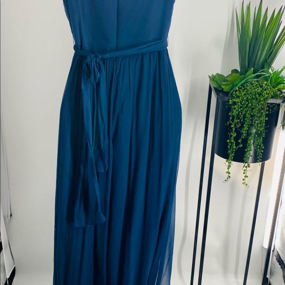 Amsale Designer navy blue chiffon gown - Picture 5 of 10